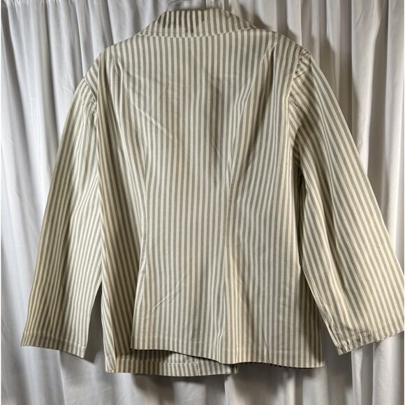 One Button Striped Linen Blend Blazer, Taupe & Ivory, Sz: 22W, 82-28 - Picture 7 of 11